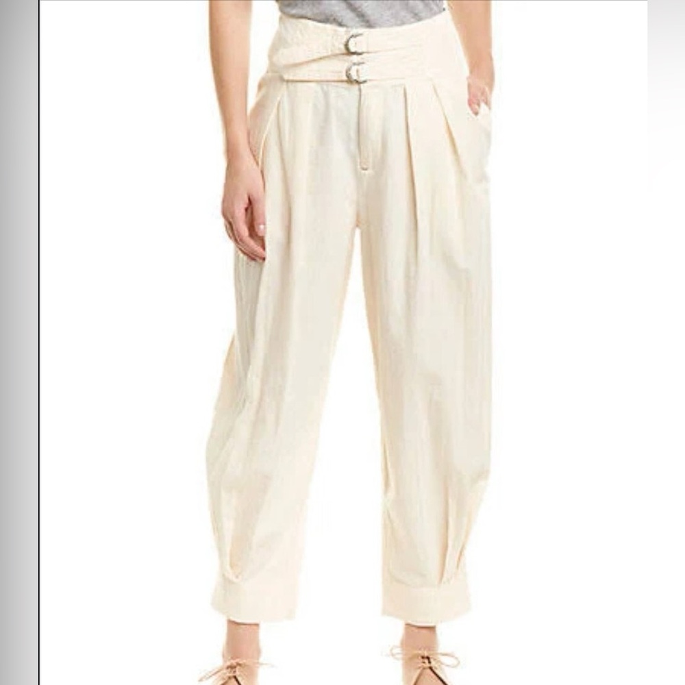 Free People Double D-Ring  Ankle Pants in Cream Large Super Cute!